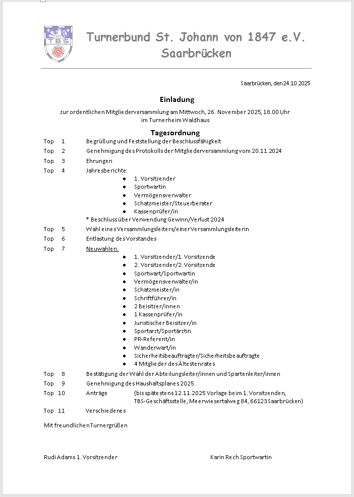 TBS Einladung Mitgliederversammlung Mit. 26. Okt. 2025